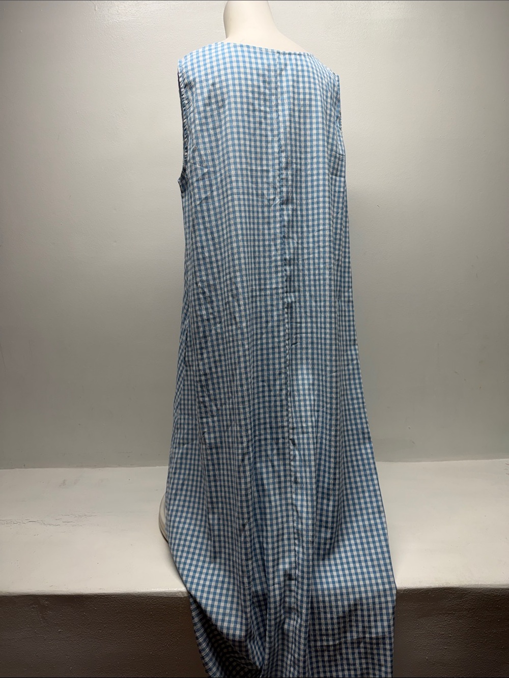 Halara Tank Dress Round Neck Sleeveless Midi Crinkle Gingham Plaid Blue NWT XL - Picture 4 of 13